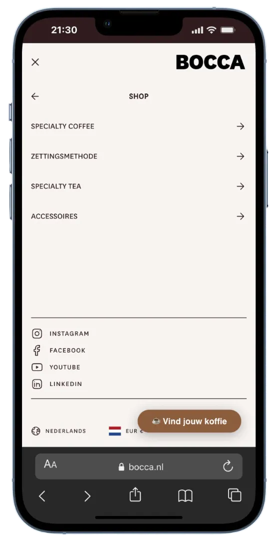 Nieuw uitgebreid navigatiemenu gestructureerd op producttype en zettingsmethode voor een betere vindbaarheid