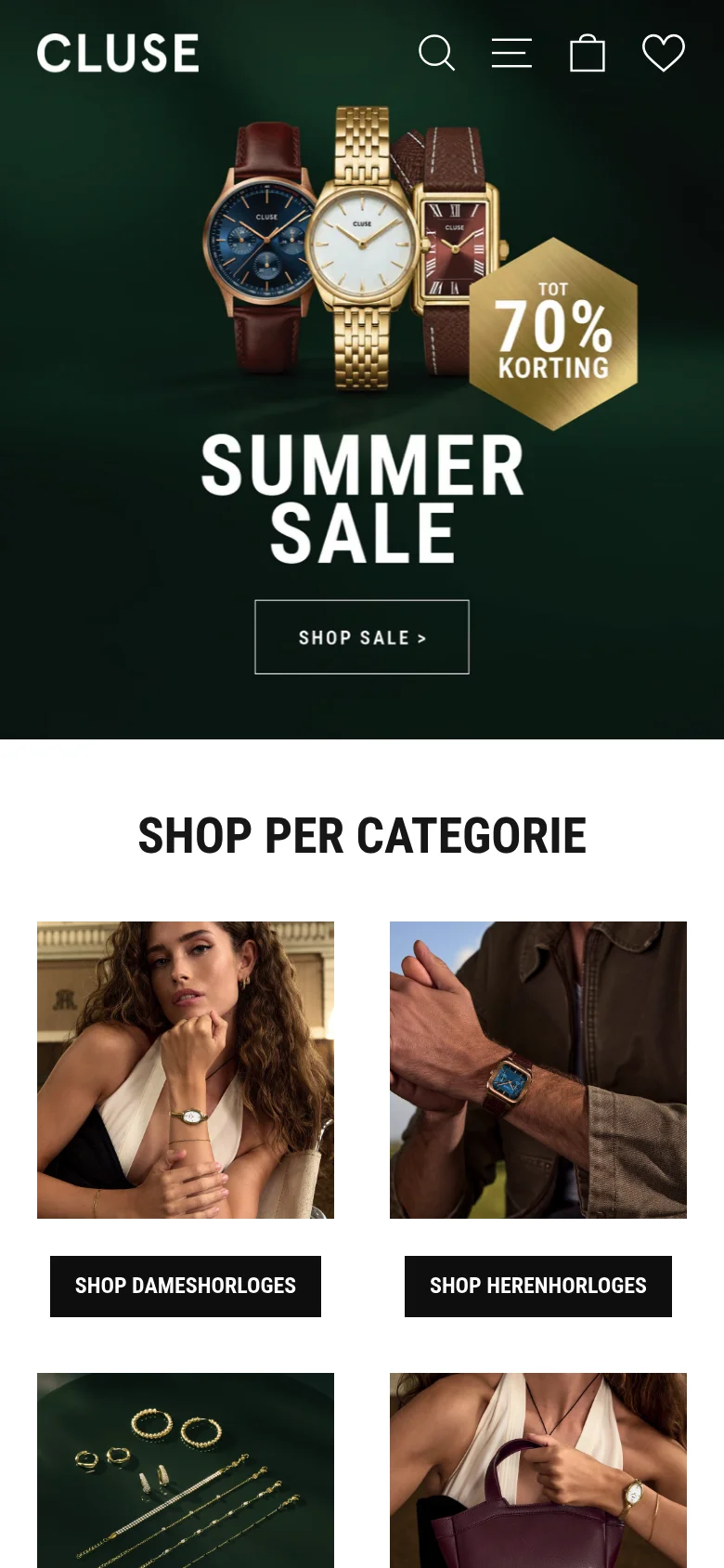 Cluse watches Shopify webshop on mobile