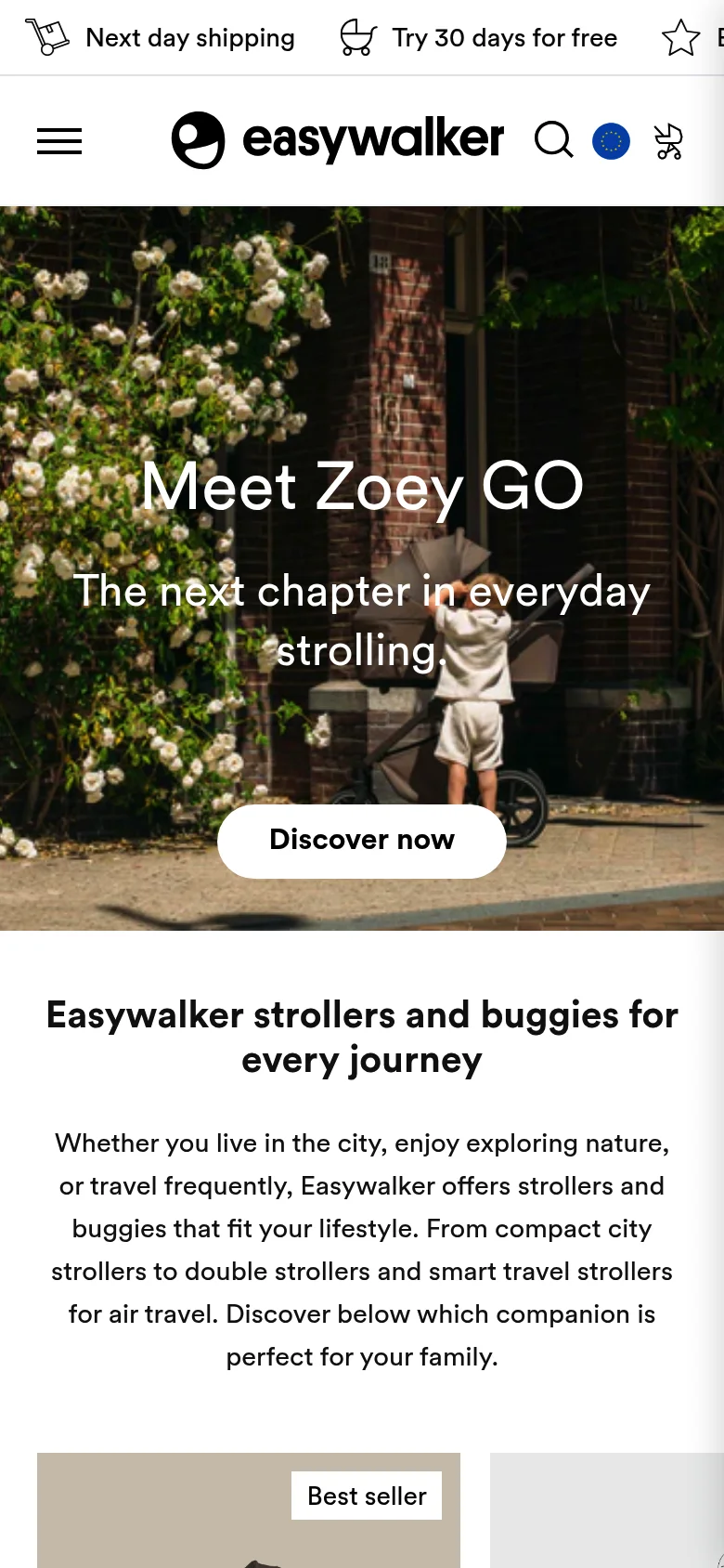 Easywalker strollers Shopify webshop on mobile