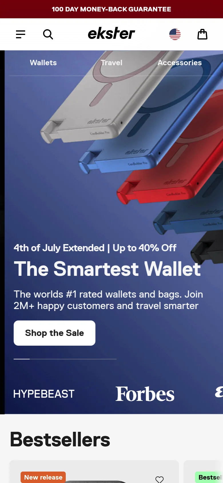 Ekster smart wallets Shopify webshop on mobile