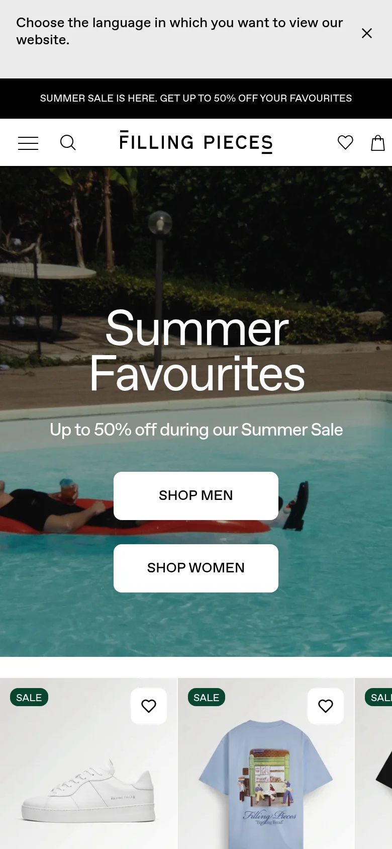 Filling Pieces sneakers Shopify webshop on mobile