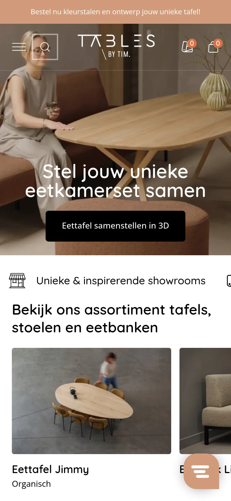 Tables by Tim Shopify webshop on mobile